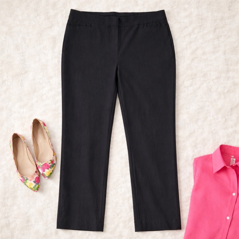Chicos Slimming Classic Black Ankle Pant (3/XL/16) Stretch Minimal Closet Staple